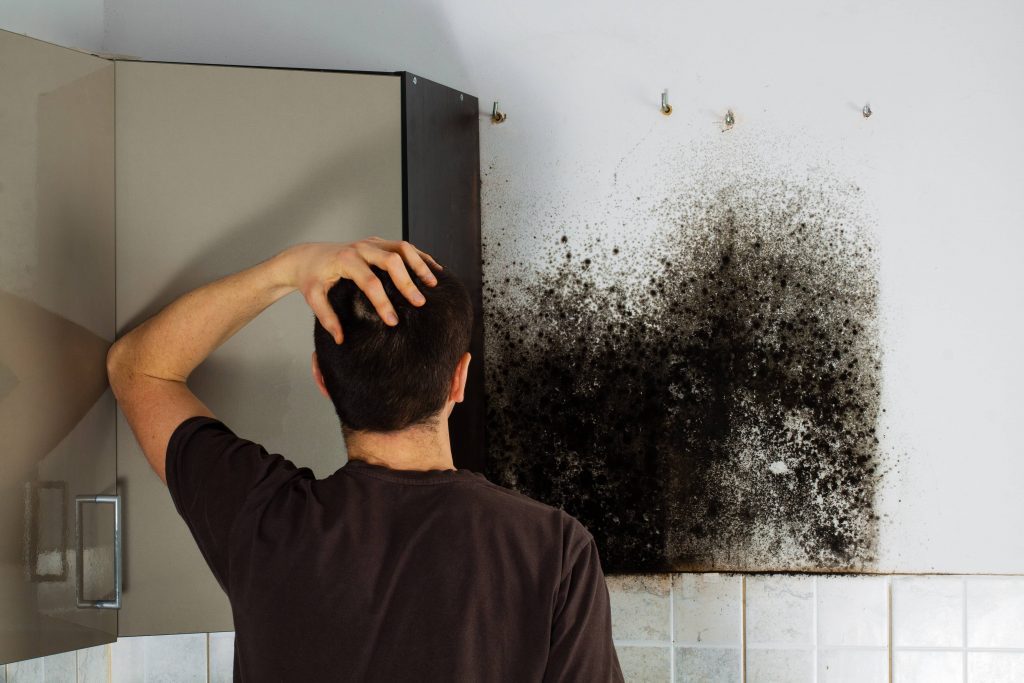 Mold on this bathroom wall may need remediation.