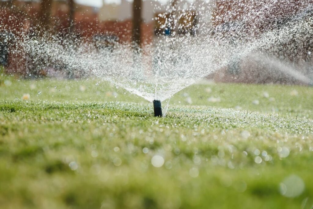 A sprinkler system in the yard can help avoid over irrigation.