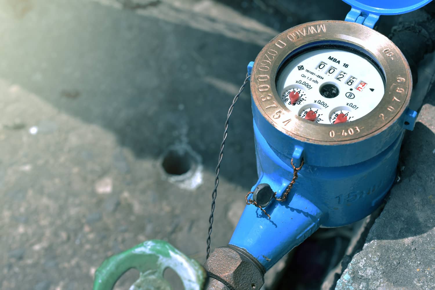 Standard water meter that keeps track of the water flow to your home.