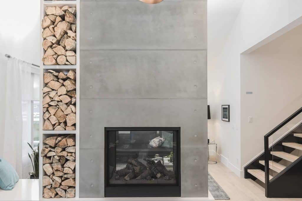 Zero clearance fireplace in a modern home.